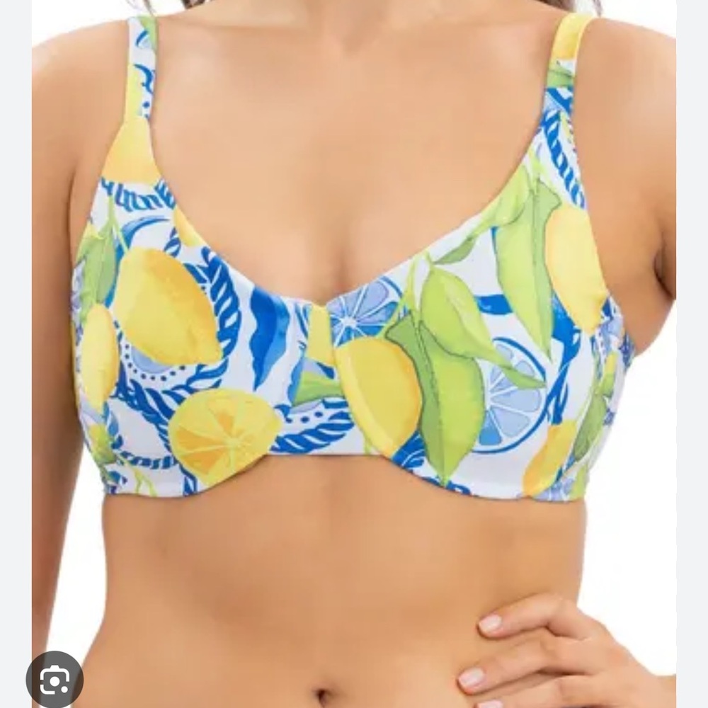 Kenny Flowers Lemon Print Bikini Top - Blue and Yellow